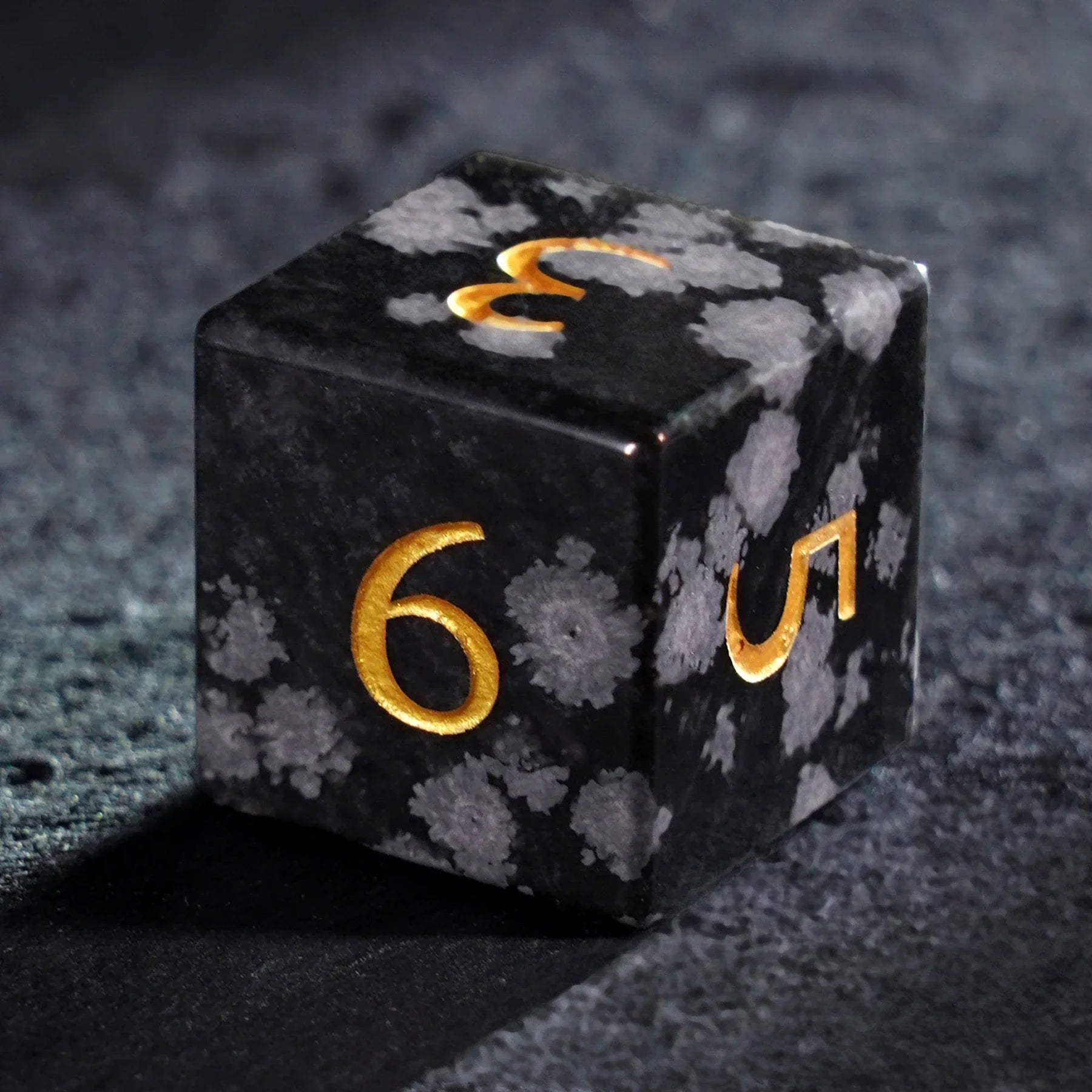 Snowfall Obsidian Gemstone Dice Set