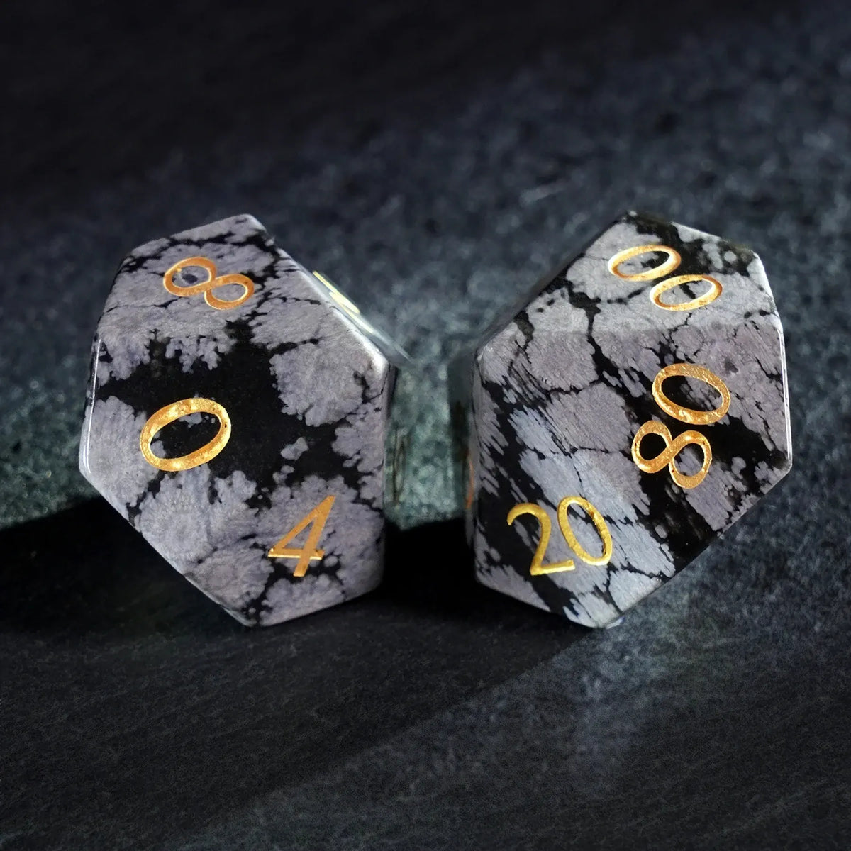 Snowfall Obsidian Gemstone Dice Set