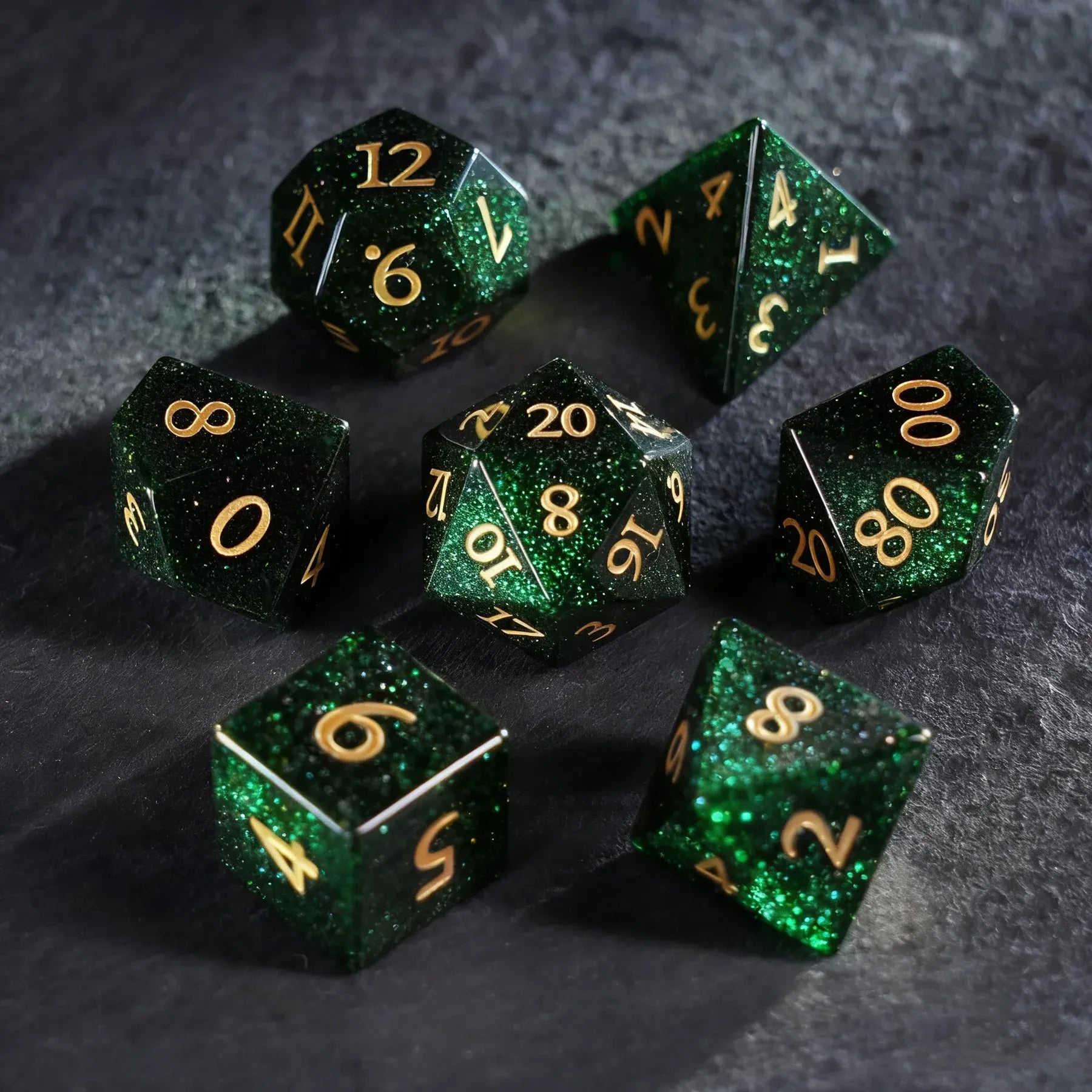 Emerald Stardust Green Sandstone Dice Set