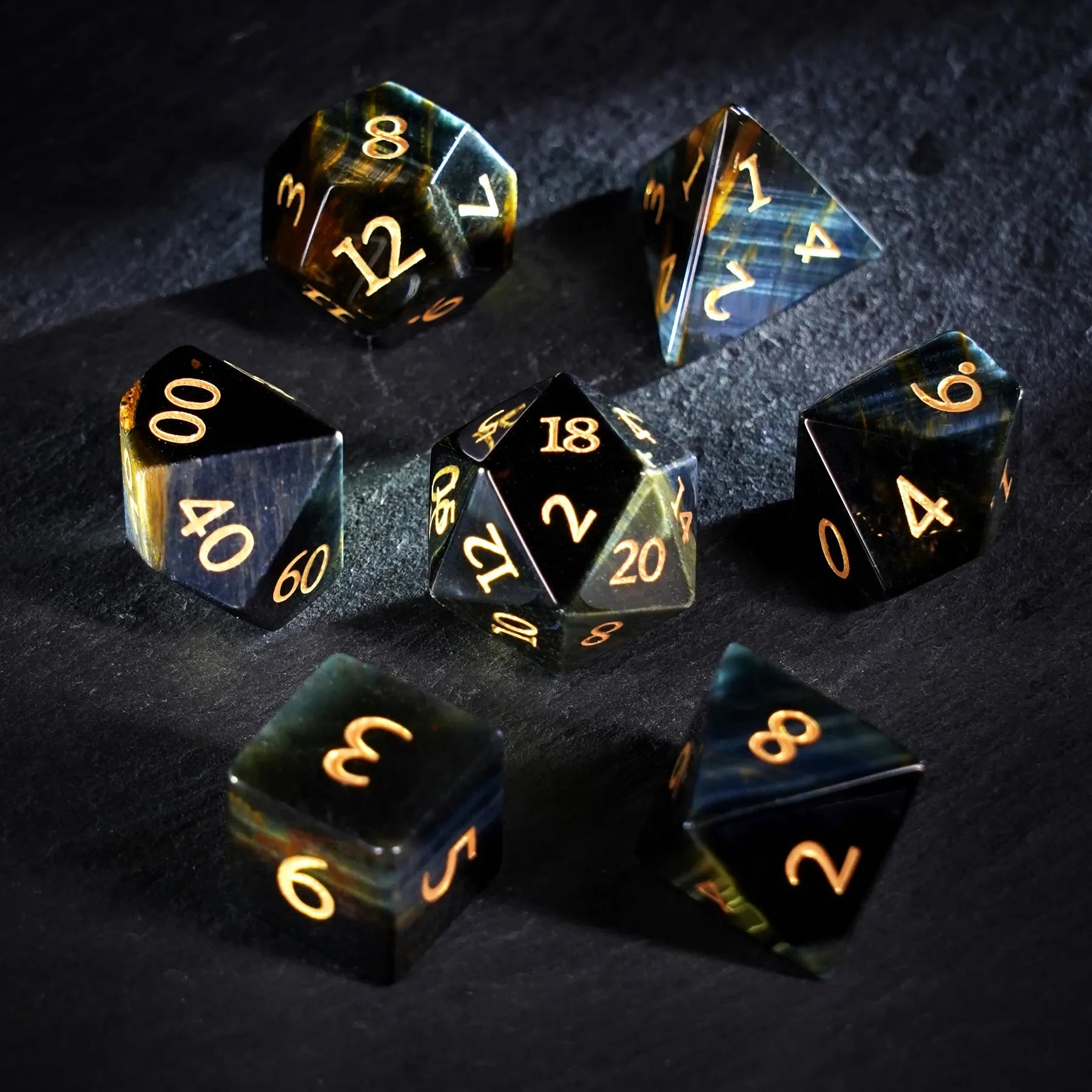 Azure Tiger Eye Gemstone Dice Set